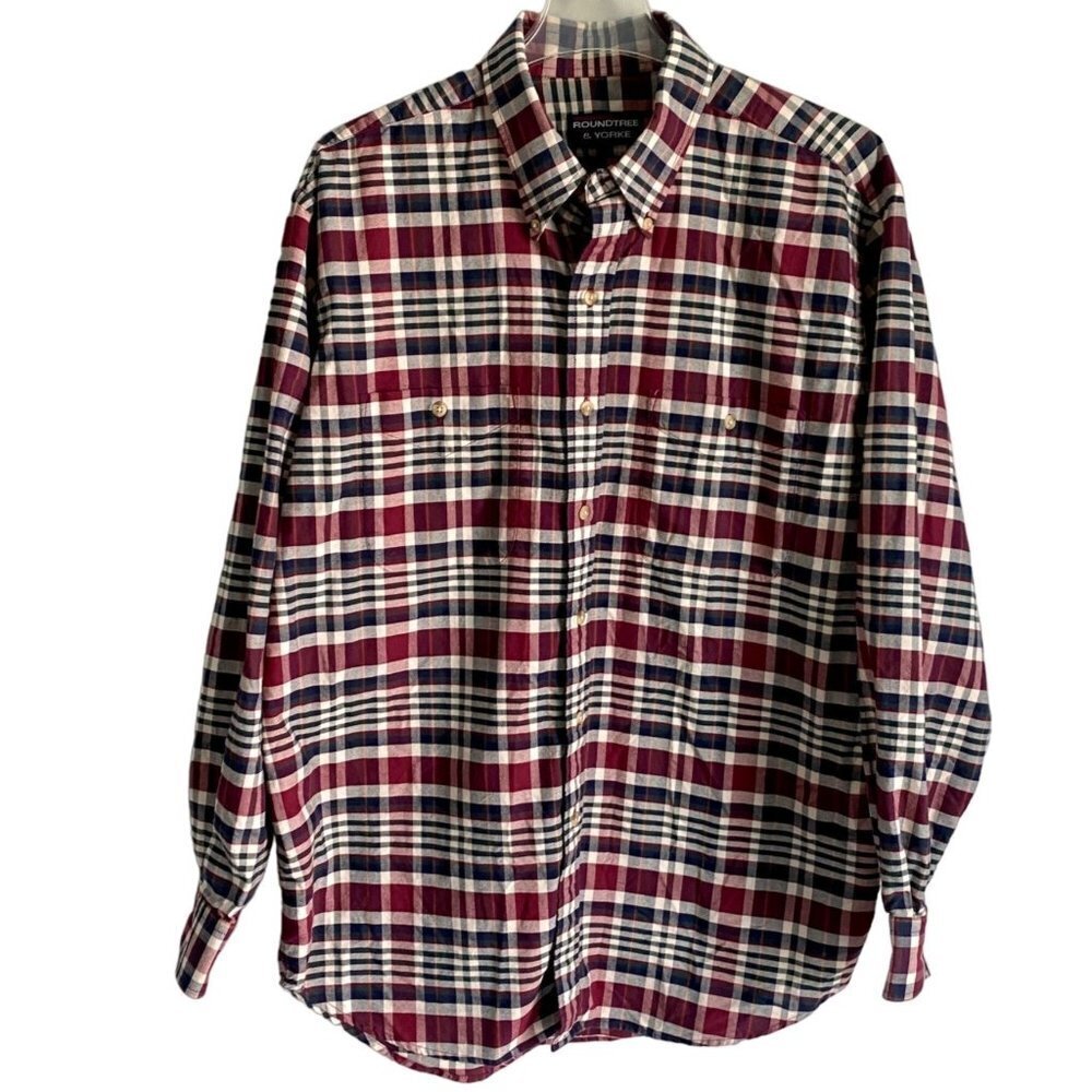 Roundtree & Yorke Long Sleeve Button Down Cotton Shirt Men's Large - Picture 1 of 8